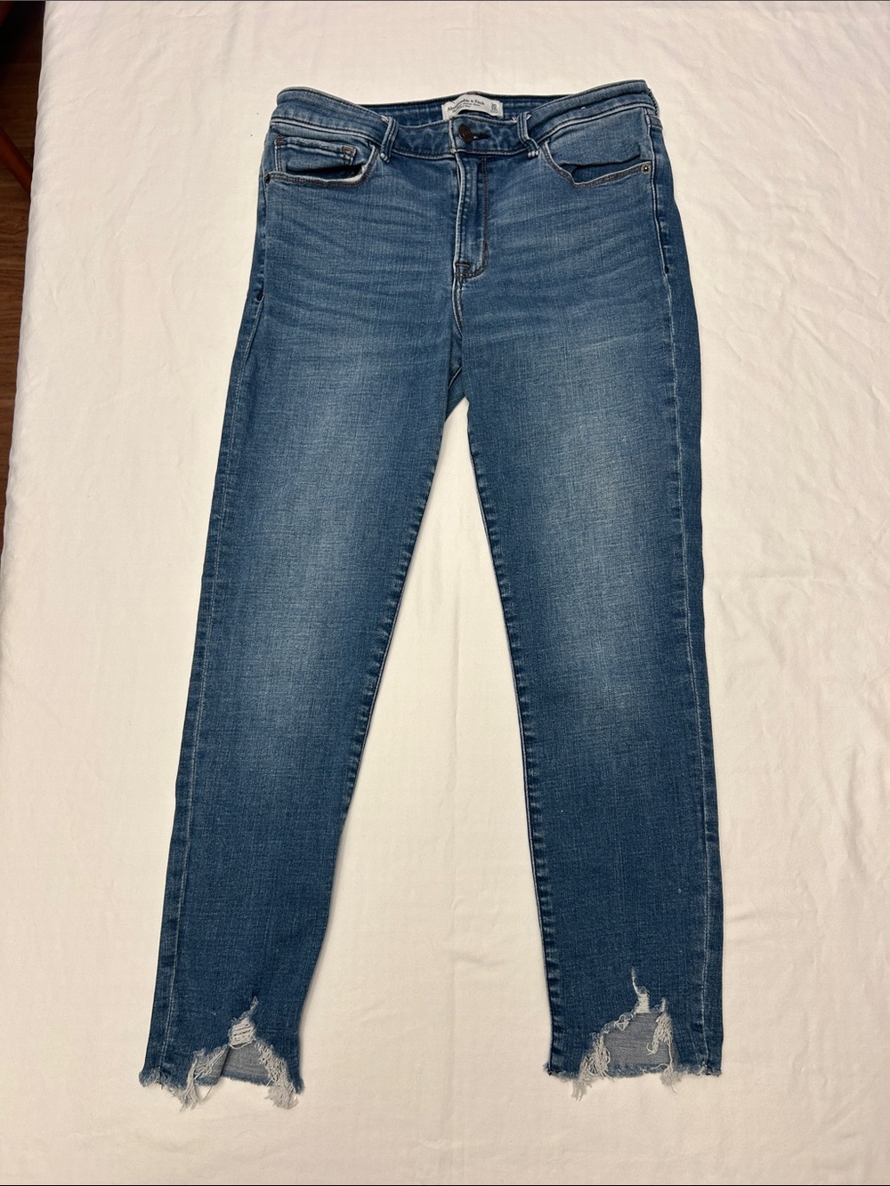 Abercrombie & Fitch Mid Blue Distressed Ankle Skinny Jeans